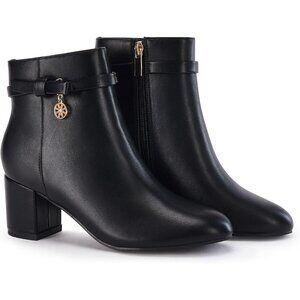 Women’s Cool Black Vintage Chunky Block Low Heel Boots Tie Knot Zipper Booties